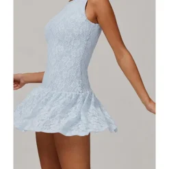 US Open Women's Solid Colored Tennis Dress with Built in Shorts and Bra Sports Dress Sleeveless Lace Breathable Tennis Pickleball Round Neck Dress Black White Sky Blue Lace Tennis Clothing