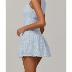 US Open Women's Solid Colored Tennis Dress with Built in Shorts and Bra Sports Dress Sleeveless Lace Breathable Tennis Pickleball Round Neck Dress Black White Sky Blue Lace Tennis Clothing