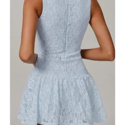 US Open Women's Solid Colored Tennis Dress with Built in Shorts and Bra Sports Dress Sleeveless Lace Breathable Tennis Pickleball Round Neck Dress Black White Sky Blue Lace Tennis Clothing