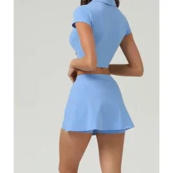 US Open Women's Solid Colored Sports Set Tennis Set Tennis Skirts with Shorts Tennis Top Short Sleeve Split UPF50+ Breathable Tennis Pickleball Polo Collar Dark Navy Blue Khaki Spandex Tennis Clothing