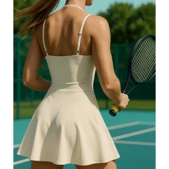 US Open Women's Solid Colored Tennis Dress with Built in Shorts and Bra Sports Dress Sleeveless Pocket Breathable Tennis Pickleball Round Neck Dress Black Ivory Dark Navy Tennis Clothing