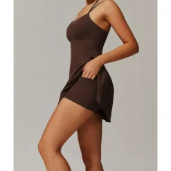 US Open Women's Solid Colored Tennis Dress with Built in Shorts and Bra Sports Dress Sleeveless Pocket Breathable Tennis Pickleball Round Neck Dress Black Ivory Dark Navy Tennis Clothing