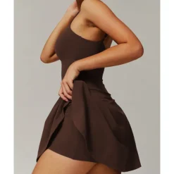 US Open Women's Solid Colored Tennis Dress with Built in Shorts and Bra Sports Dress Sleeveless Pocket Breathable Tennis Pickleball Round Neck Dress Black Ivory Dark Navy Tennis Clothing