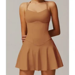 US Open Women's Solid Colored Tennis Dress with Built in Shorts and Bra Sports Dress Sleeveless Pocket Breathable Tennis Pickleball Round Neck Dress Black Ivory Dark Navy Tennis Clothing