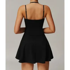 US Open Women's Solid Colored Tennis Dress with Built in Shorts and Bra Sports Dress Sleeveless Pocket Breathable Tennis Pickleball Round Neck Dress Black Ivory Dark Navy Tennis Clothing