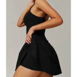 US Open Women's Solid Colored Tennis Dress with Built in Shorts and Bra Sports Dress Sleeveless Pocket Breathable Tennis Pickleball Round Neck Dress Black Ivory Dark Navy Tennis Clothing