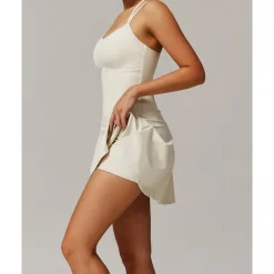 US Open Women's Solid Colored Tennis Dress with Built in Shorts and Bra Sports Dress Sleeveless Pocket Breathable Tennis Pickleball Round Neck Dress Black Ivory Dark Navy Tennis Clothing