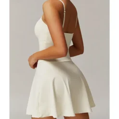 US Open Women's Solid Colored Tennis Dress with Built in Shorts and Bra Sports Dress Sleeveless Pocket Breathable Tennis Pickleball Round Neck Dress Black Ivory Dark Navy Tennis Clothing