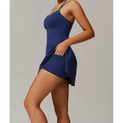 US Open Women's Solid Colored Tennis Dress with Built in Shorts and Bra Sports Dress Sleeveless Pocket Breathable Tennis Pickleball Round Neck Dress Black Ivory Dark Navy Tennis Clothing