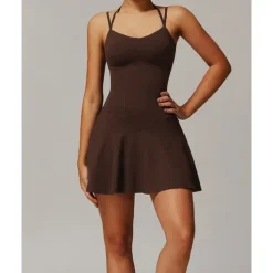 US Open Women's Solid Colored Tennis Dress with Built in Shorts and Bra Sports Dress Sleeveless Pocket Breathable Tennis Pickleball Round Neck Dress Black Ivory Dark Navy Tennis Clothing