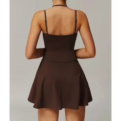 US Open Women's Solid Colored Tennis Dress with Built in Shorts and Bra Sports Dress Sleeveless Pocket Breathable Tennis Pickleball Round Neck Dress Black Ivory Dark Navy Tennis Clothing