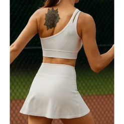 US Open Women's Solid Colored Tennis Set Sleeveless Split Quick Dry Breathable Tennis Pickleball Yoga One Shoulder Black White Dark Navy Tennis Clothing