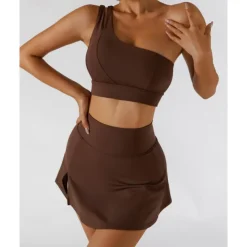 US Open Women's Solid Colored Tennis Set Sleeveless Split Quick Dry Breathable Tennis Pickleball Yoga One Shoulder Black White Dark Navy Tennis Clothing