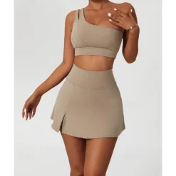 US Open Women's Solid Colored Tennis Set Sleeveless Split Quick Dry Breathable Tennis Pickleball Yoga One Shoulder Black White Dark Navy Tennis Clothing