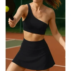 US Open Women's Solid Colored Tennis Set Sleeveless Split Quick Dry Breathable Tennis Pickleball Yoga One Shoulder Black White Dark Navy Tennis Clothing
