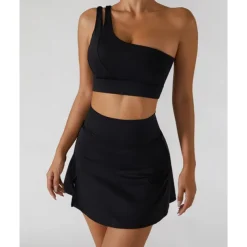 US Open Women's Solid Colored Tennis Set Sleeveless Split Quick Dry Breathable Tennis Pickleball Yoga One Shoulder Black White Dark Navy Tennis Clothing