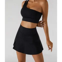 US Open Women's Solid Colored Tennis Set Sleeveless Split Quick Dry Breathable Tennis Pickleball Yoga One Shoulder Black White Dark Navy Tennis Clothing