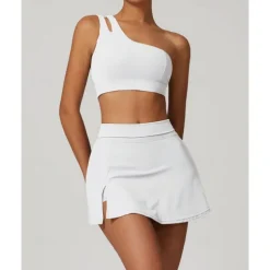 US Open Women's Solid Colored Tennis Set Sleeveless Split Quick Dry Breathable Tennis Pickleball Yoga One Shoulder Black White Dark Navy Tennis Clothing