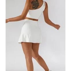 US Open Women's Solid Colored Tennis Set Sleeveless Split Quick Dry Breathable Tennis Pickleball Yoga One Shoulder Black White Dark Navy Tennis Clothing