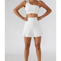 US Open Women's Solid Colored Tennis Set Sleeveless Split Quick Dry Breathable Tennis Pickleball Yoga One Shoulder Black White Dark Navy Tennis Clothing