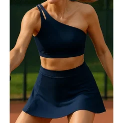 US Open Women's Solid Colored Tennis Set Sleeveless Split Quick Dry Breathable Tennis Pickleball Yoga One Shoulder Black White Dark Navy Tennis Clothing