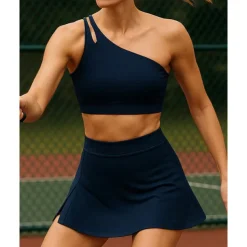 US Open Women's Solid Colored Tennis Set Sleeveless Split Quick Dry Breathable Tennis Pickleball Yoga One Shoulder Black White Dark Navy Tennis Clothing