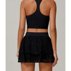 US Open Women's Solid Colored Sports Set Tennis Set Sleeveless Lace Contrast Mesh Breathable Tennis Pickleball Round Neck Sports Bra Skort Black Cream Blue Tennis Clothing