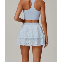 US Open Women's Solid Colored Sports Set Tennis Set Sleeveless Lace Contrast Mesh Breathable Tennis Pickleball Round Neck Sports Bra Skort Black Cream Blue Tennis Clothing