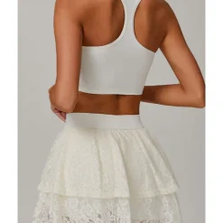 US Open Women's Solid Colored Sports Set Tennis Set Sleeveless Lace Contrast Mesh Breathable Tennis Pickleball Round Neck Sports Bra Skort Black Cream Blue Tennis Clothing