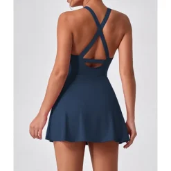 US Open Women's Solid Colored Tennis Dress with Built in Shorts and Bra Sports Dress Sleeveless Ruched Breathable Tennis Pickleball Round Dress Black Dark Navy Brown Tennis Clothing