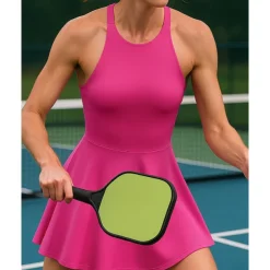 US Open Women's Solid Colored Tennis Dress with Built in Shorts and Bra Sports Dress Sleeveless Ruched Breathable Tennis Pickleball Round Dress Black Dark Navy Brown Tennis Clothing