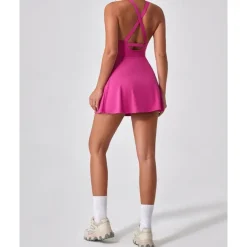 US Open Women's Solid Colored Tennis Dress with Built in Shorts and Bra Sports Dress Sleeveless Ruched Breathable Tennis Pickleball Round Dress Black Dark Navy Brown Tennis Clothing