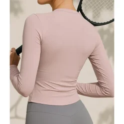 US Open Women's Solid Colored Tennis Top Long Sleeve Drawstring Zipper Breathable Tennis Pickleball Yoga Round Neck Top Black White Pink Tennis Clothing