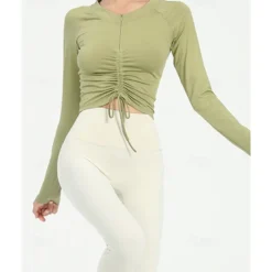 US Open Women's Solid Colored Tennis Top Long Sleeve Drawstring Zipper Breathable Tennis Pickleball Yoga Round Neck Top Black White Pink Tennis Clothing