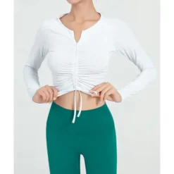 US Open Women's Solid Colored Tennis Top Long Sleeve Drawstring Zipper Breathable Tennis Pickleball Yoga Round Neck Top Black White Pink Tennis Clothing