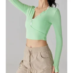 US Open Women's Solid Colored Tennis Top Long Sleeve Buttons Breathable Tennis Pickleball Running V Neck Top Black White Blue Spandex Tennis Clothing