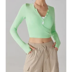 US Open Women's Solid Colored Tennis Top Long Sleeve Buttons Breathable Tennis Pickleball Running V Neck Top Black White Blue Spandex Tennis Clothing