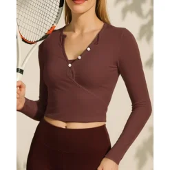 US Open Women's Solid Colored Tennis Top Long Sleeve Buttons Breathable Tennis Pickleball Running V Neck Top Black White Blue Spandex Tennis Clothing