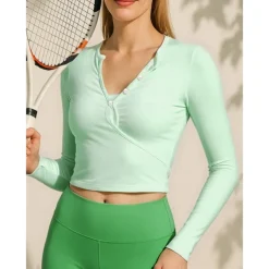 US Open Women's Solid Colored Tennis Top Long Sleeve Buttons Breathable Tennis Pickleball Running V Neck Top Black White Blue Spandex Tennis Clothing
