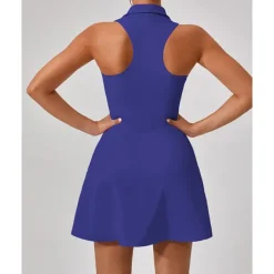 US Open Women's Solid Colored Tennis Dress with Shorts Sports Dress Sleeveless Zipper Pocket Tennis Golf Pickleball Shirt Collar Dress Black White Pink Tennis Clothing