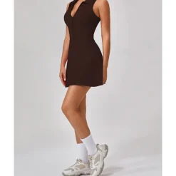 US Open Women's Solid Colored Tennis Dress with Shorts Sports Dress Sleeveless Zipper Pocket Tennis Golf Pickleball Shirt Collar Dress Black White Pink Tennis Clothing