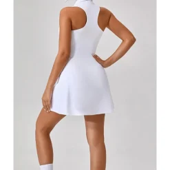 US Open Women's Solid Colored Tennis Dress with Shorts Sports Dress Sleeveless Zipper Pocket Tennis Golf Pickleball Shirt Collar Dress Black White Pink Tennis Clothing