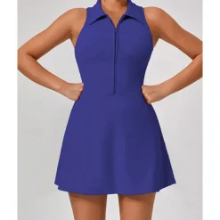 US Open Women's Solid Colored Tennis Dress with Shorts Sports Dress Sleeveless Zipper Pocket Tennis Golf Pickleball Shirt Collar Dress Black White Pink Tennis Clothing