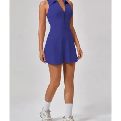 US Open Women's Solid Colored Tennis Dress with Shorts Sports Dress Sleeveless Zipper Pocket Tennis Golf Pickleball Shirt Collar Dress Black White Pink Tennis Clothing