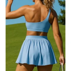 US Open Women's Solid Colored Sports Set Tennis Set Tennis Skirts with Shorts Tennis Top Ruched Wide Waistband Moisture Wicking Breathable Tennis Pickleball Running Slash Neck Black White Blue Tennis