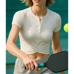 US Open Women's Solid Colored Tennis Top Short Sleeve Buttons Breathable Tennis Pickleball Round Neck Dress Black White Sky Blue Spandex Tennis Clothing