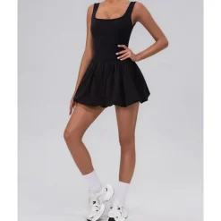 US Open Women's Solid Colored Tennis Dress with Built in Shorts and Bra Sports Dress Sleeveless Pleated Tennis Golf Pickleball U Neck Dress Black White Yellow Spandex Tennis Clothing