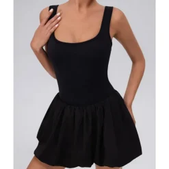 US Open Women's Solid Colored Tennis Dress with Built in Shorts and Bra Sports Dress Sleeveless Pleated Tennis Golf Pickleball U Neck Dress Black White Yellow Spandex Tennis Clothing