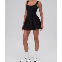 US Open Women's Solid Colored Tennis Dress with Built in Shorts and Bra Sports Dress Sleeveless Pleated Tennis Golf Pickleball U Neck Dress Black White Yellow Spandex Tennis Clothing