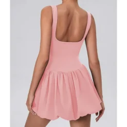 US Open Women's Solid Colored Tennis Dress with Built in Shorts and Bra Sports Dress Sleeveless Pleated Tennis Golf Pickleball U Neck Dress Black White Yellow Spandex Tennis Clothing